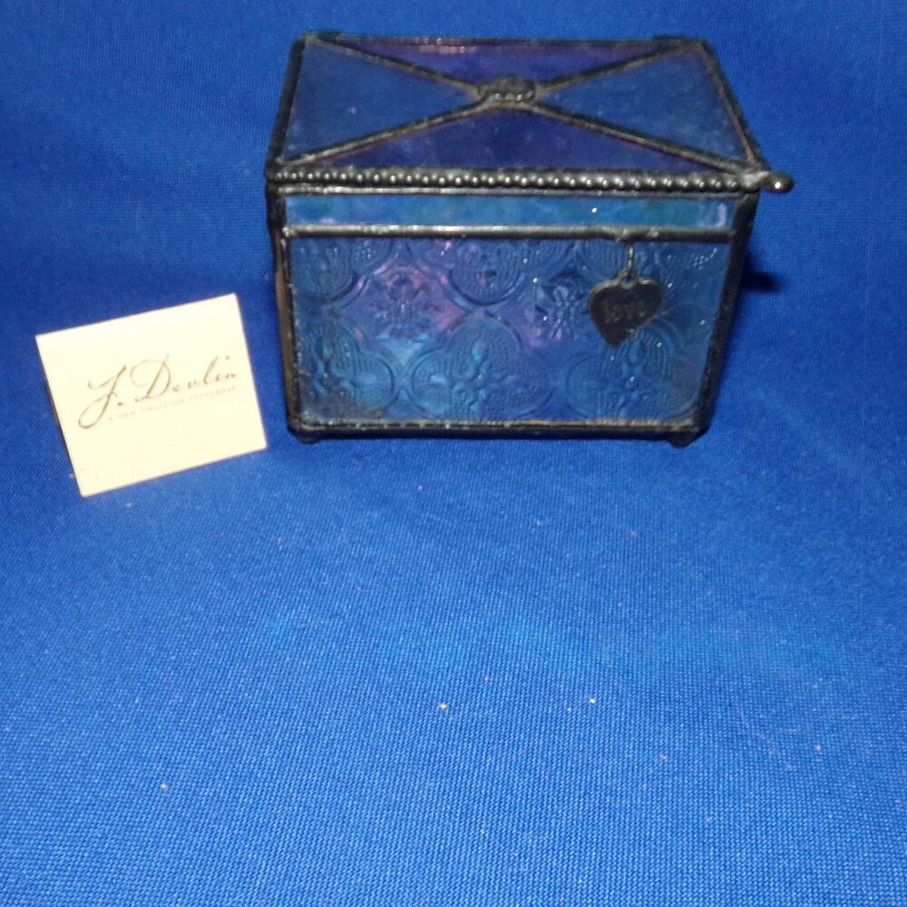 Vintage Victorian Style Stained Glass Decorative Jewelry Box w/ Heart Charm